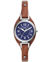 Fossil Women's Carlie Mini Three Hand, Brown Leather Strap Watch 28mm In Blue/brown