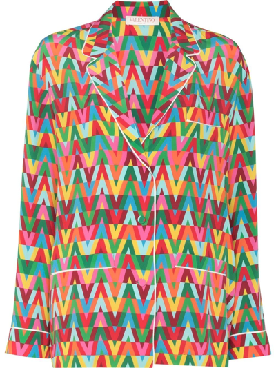 Valentino V Print Silk Crepe De Chine Shirt In Multi-colored