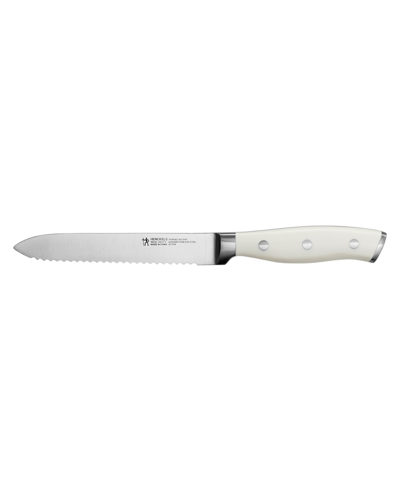 J.a. Henckels Forged Accent 5" Serrated Utility Knife With Handle In Stainless Steel Blade And White Handle