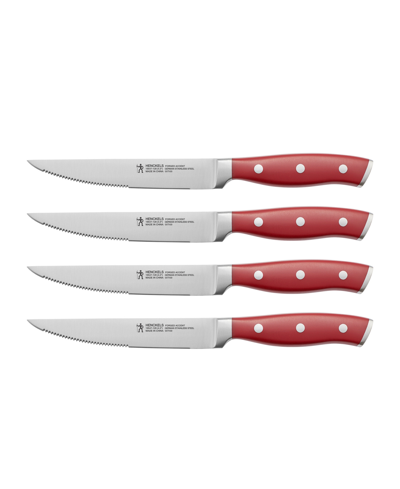 J.a. Henckels Forged Accent 4 Piece Steak Set In Stainless Steel Blade And Red Handle