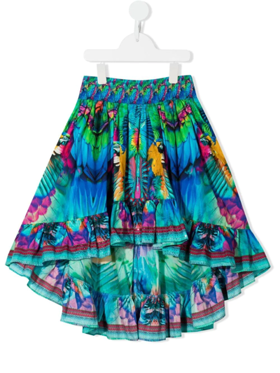 Camilla Kids' Girl's Bird-print Smocked Skirt In Age Of Asteria Ag
