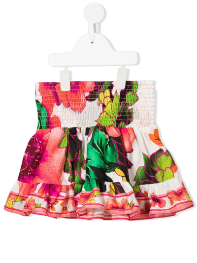 Camilla Kids' Girl's Pretty As A Poppy Shirring Floral Print Ruffle Trim Skirt In Pretty As Poppy P