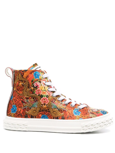 Giuseppe Zanotti Floral-print Sneakers In Orange