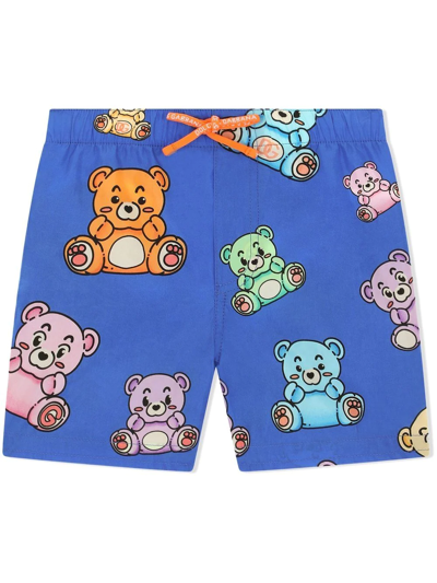 Dolce & Gabbana Babies' Nylon Swim Trunks With Teddy-bear Print In Multicolor