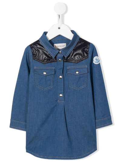 Moncler Babies' Panelled Denim Shirt Dress In Blue