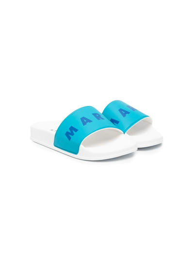 Marni Teen Logo-print Flat Slides In Blue