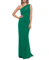 Betsy & Adam One-shoulder Cutout Gown In Green