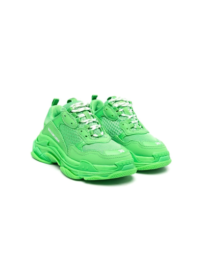 Balenciaga Kids' Triple S 运动鞋 In Green