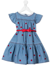 MONNALISA TEEN HEART-PRINT SMOCK DENIM DRESS