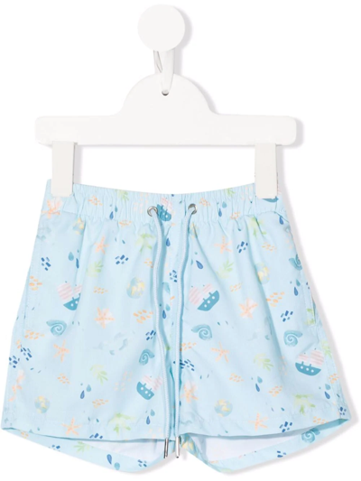 Knot Kids' Parker Motif-print Swim Shorts In Blue