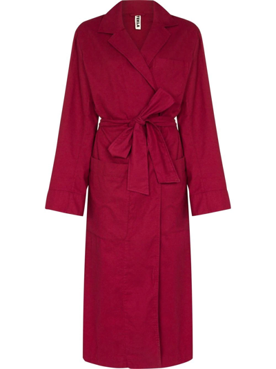 Tekla Organic Cotton Flannel Dressing Gown In Red