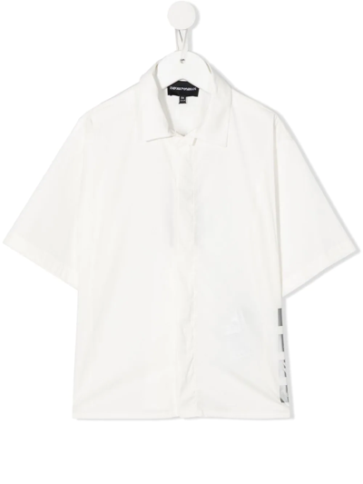 Emporio Armani Kids' Logo-print Short-sleeved Shirt In White