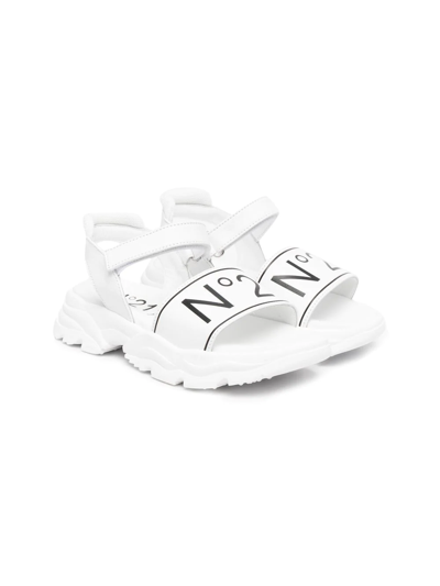 N°21 Kids' Sandalo Con Chiusura A Strappo E Fascia Logata In White