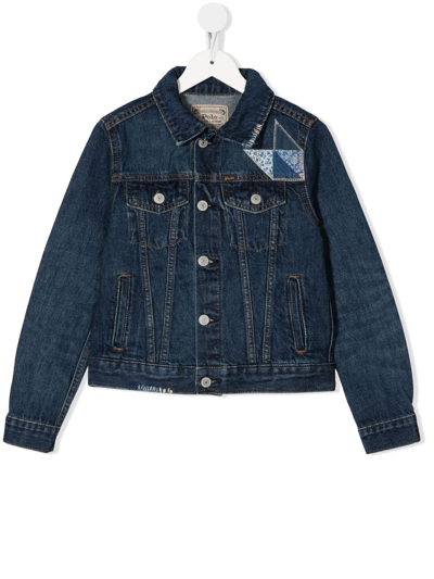 Ralph Lauren Kids' Patchwork-embellished Denim Jacket In Blue