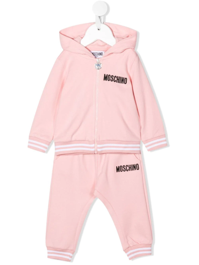Moschino Babies' Embroidered-logo Tracksuit Set In Pink