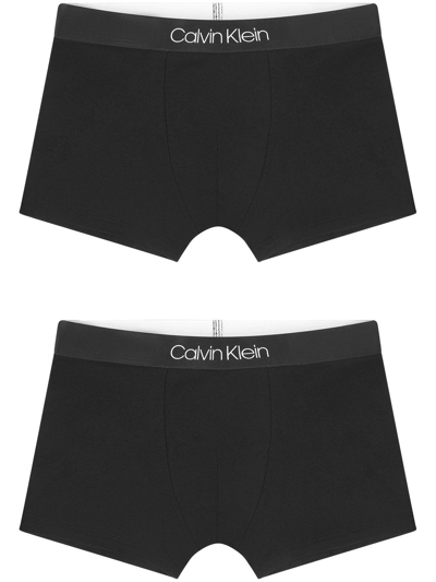Calvin Klein Underwear Teen Set Of Two Logo-waistband Boxers In Black