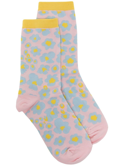 Sjyp Floral Print Socks In Pink