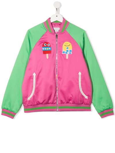 Stella Mccartney Kids' Lolly-embroidered Bomber Jacket In Pink