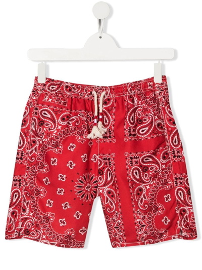 Mc2 Saint Barth Kids' Bandana Print Swim Shorts In Red
