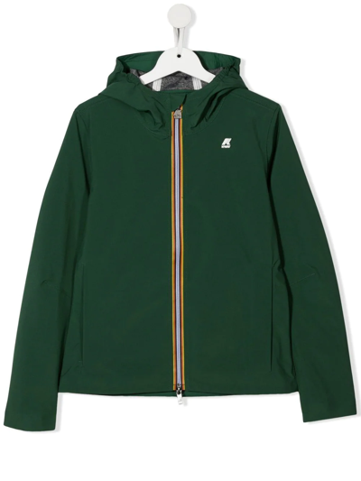 K-way Teen Logo-patch Hooded Windbreaker In Green