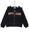 Bonpoint Teen Slogan-patch Zip-up Hoodie In Blue