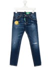 DSQUARED2 TEEN SMILEY-EMBROIDERED SKINNY JEANS