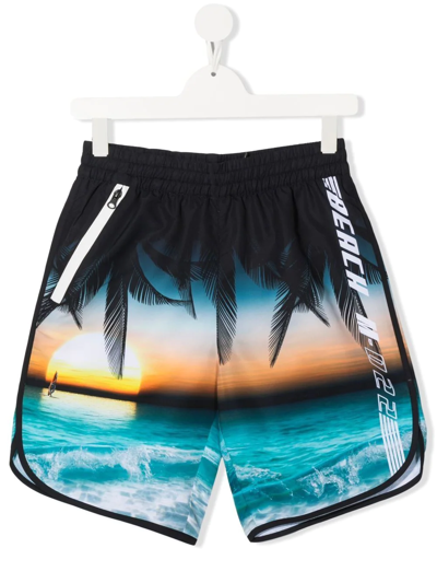 Molo Kids' Boy's Nox Peace Sign Swim Shorts In Sunset