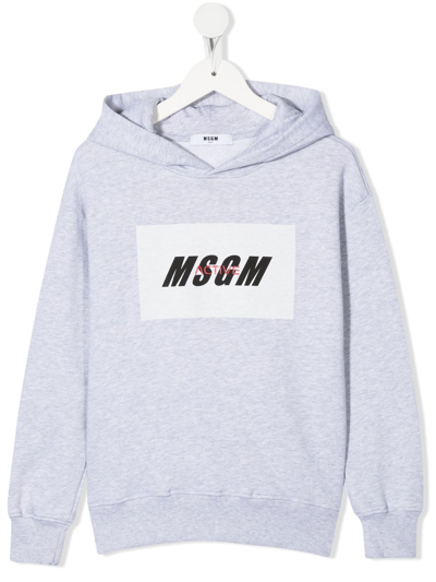 Msgm Kids' Logo-print Hoodie In Grey