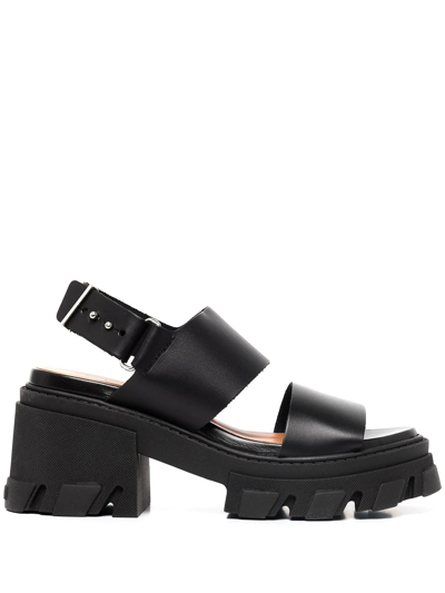 Ganni Leather Slingback Platform Sandals In Black