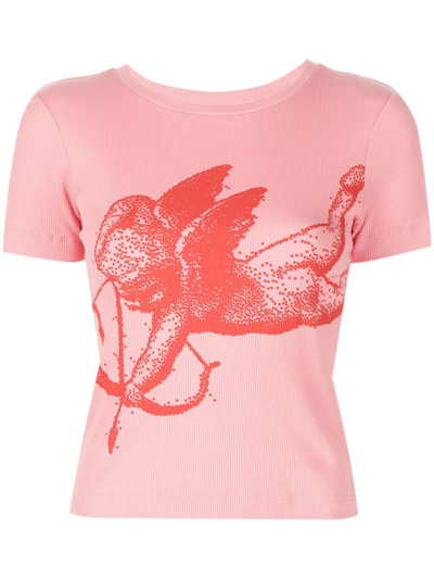 Paloma Wool Souvenir Saint Angelo Ribbed Organic Cotton Graphic Tee In Pink
