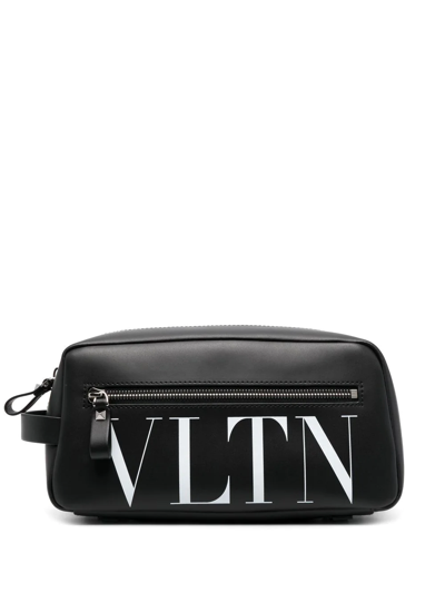 Valentino Garavani Logo-print Leather Wash Bag In Black