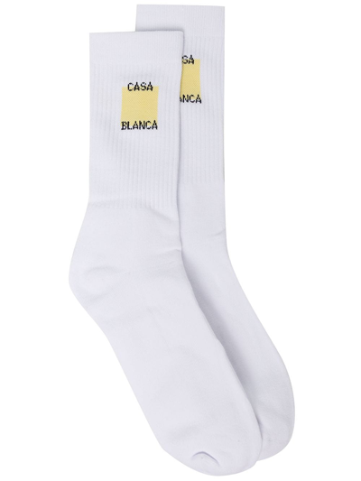 Casablanca Intarsia-knit Logo Socks In Yellow Square