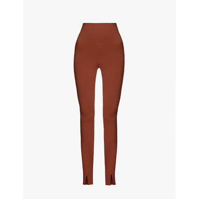 Victoria Beckham High-rise Textured Stretch-woven Leggings In Brown