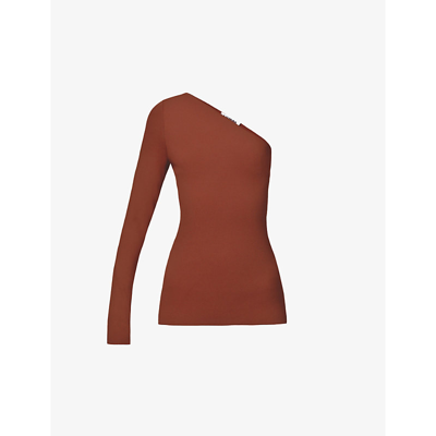 Victoria Beckham One-shoulder Fitted Stretch-woven Top In Brown