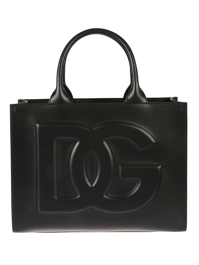 Dolce & Gabbana Logo Embossed Tote In Black