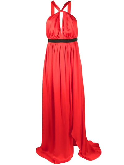 Pinko Halterneck Belted Gown In Red