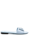 Fendi Logo-patch Detail Leather Slides In Azure