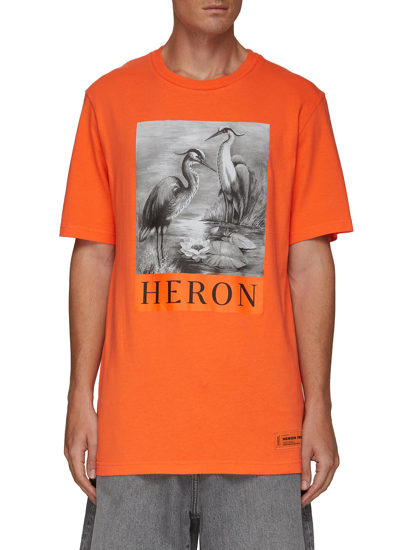 Heron Preston Heron Print Crew Neck T-shirt In Orange Black