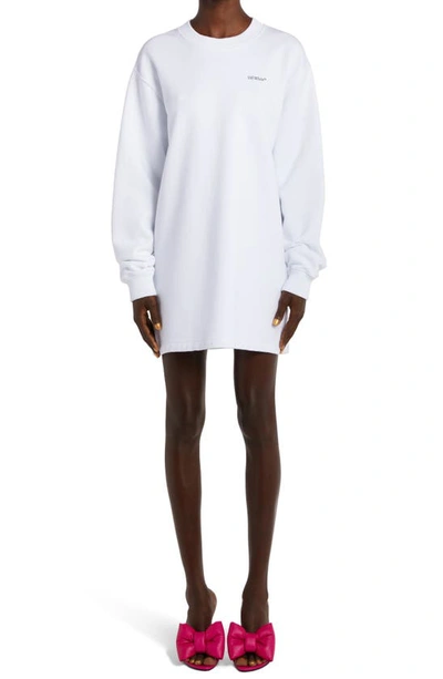 Off-white Floral Arrow Logo Long Sleeve Sweatshirt Dress In White