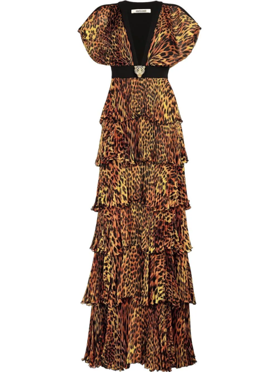 Roberto Cavalli Leopard-print Long Evening Dress In Black