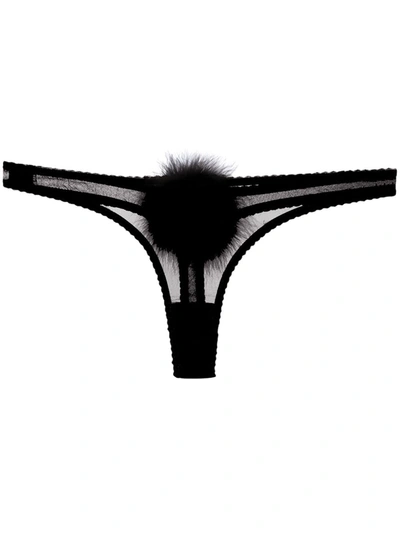 Gilda & Pearl Diana Silk And Marabou Feather Pom Pom Thong In Black