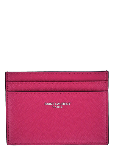 Saint Laurent Logo-print Card-holder In Pink