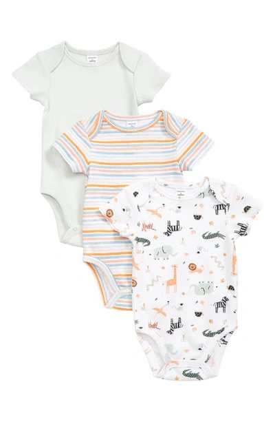 Nordstrom Babies' 3-pack Bodysuits In Teal Safari Pack