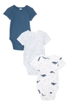 Nordstrom Babies' 3-pack Bodysuits In Whale Pack