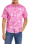 Tommy Bahama Tortola Monkey Sea Monkey Dew Short Sleeve Button-up Shirt In Very Berry