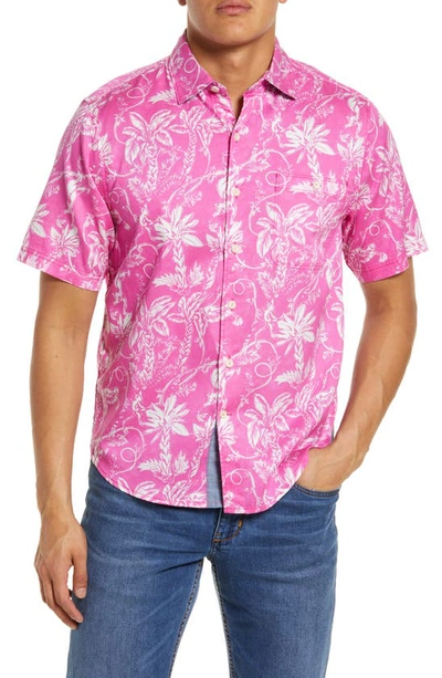 Tommy Bahama Tortola Monkey Sea Monkey Dew Short Sleeve Button-up Shirt In Very Berry