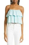Alice And Olivia Marylynn Ruffled Crop Top In Powder Blue