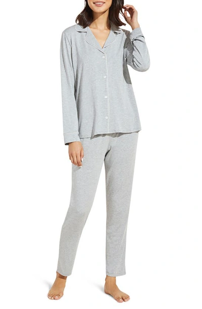 Eberjey Gisele Slim Jersey Knit Pajamas In Heather Grey/ Sorbet Pink