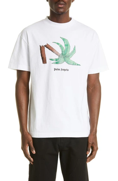Palm Angels Broken Palm Classic Graphic Tee In White/ Green