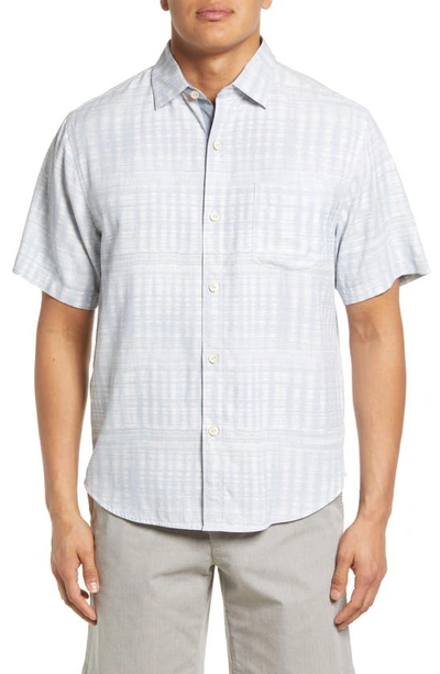 Tommy Bahama Daybreak Batik Short Sleeve Silk Button-up Shirt In Silvery Blue